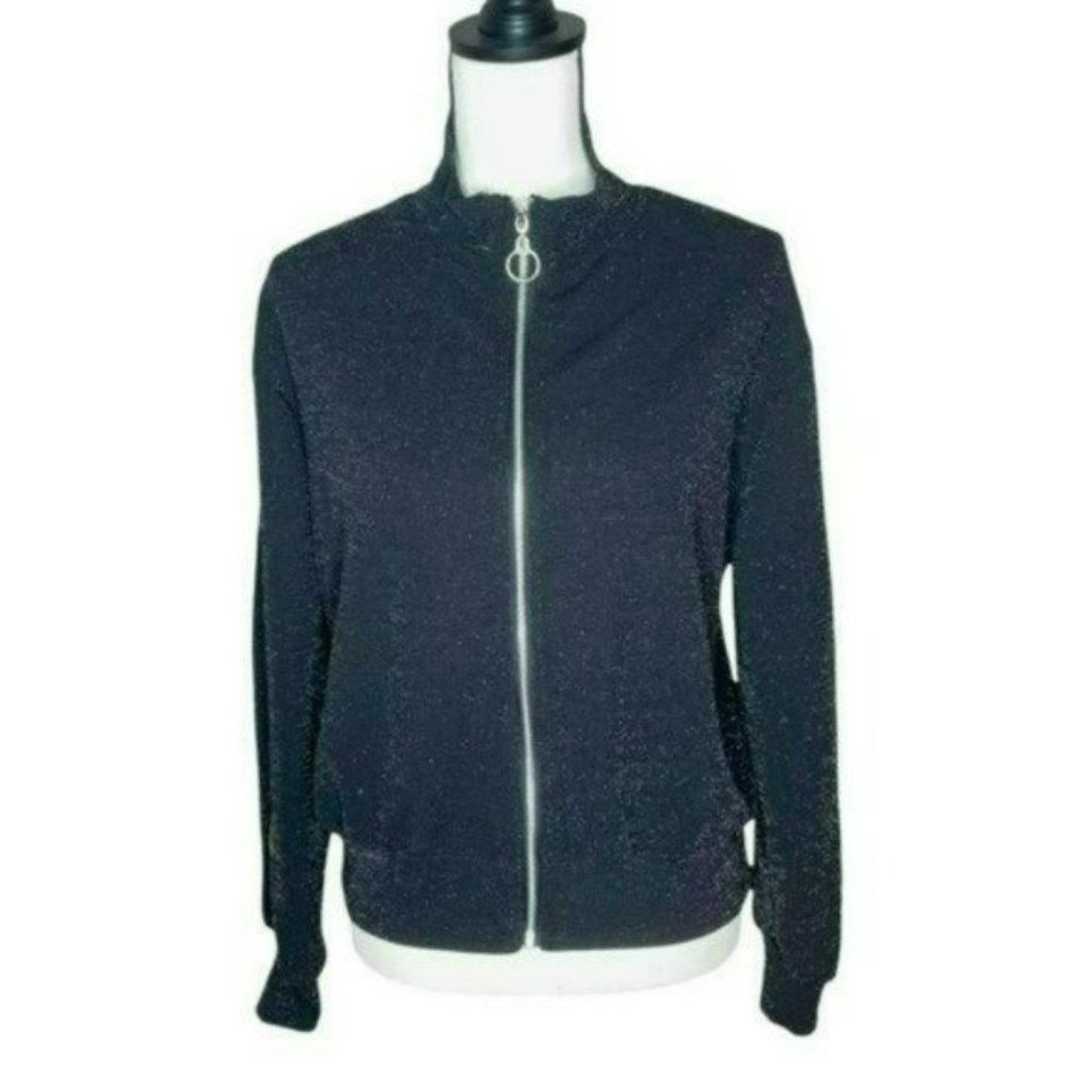 Wild Fable Black Zip Long Sleeves Shimmer Casual Lightweight Sweater Size M - Picture 4 of 13